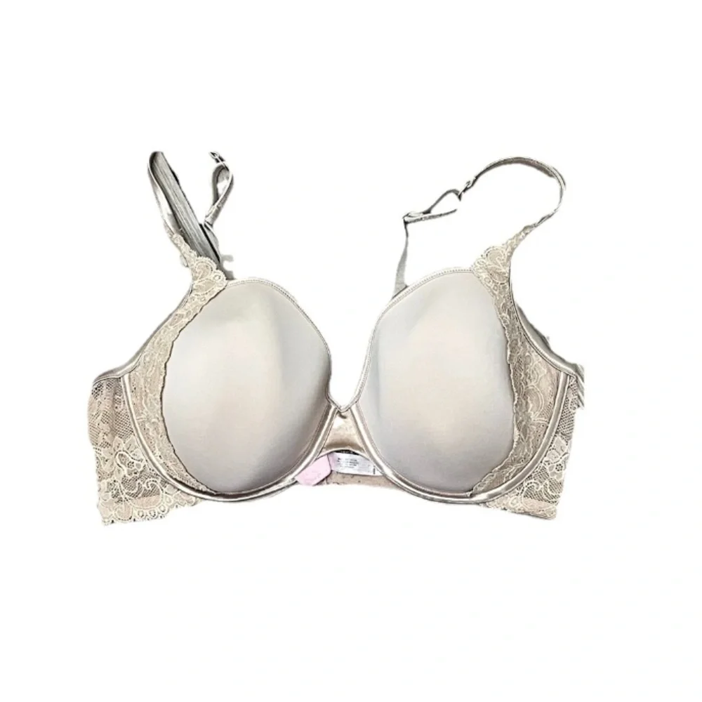 Victoria’s Secret Romantic Lace Underwire Bra 36DD Beige Nude Padded Adjustable